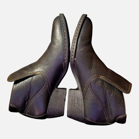 Born Western Ankle Boots Womens 8 Dark Brown-Yellow Stitch Cowgirl Thick Leather - Picture 7 of 13